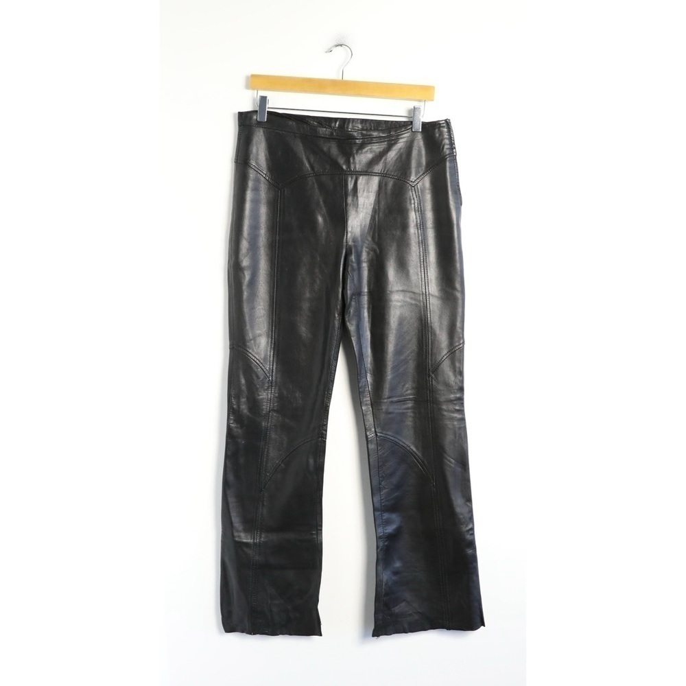 Vintage Black Genuine Leather Pants 6 8 goth 29 30 Y2K 90s biker punk straight